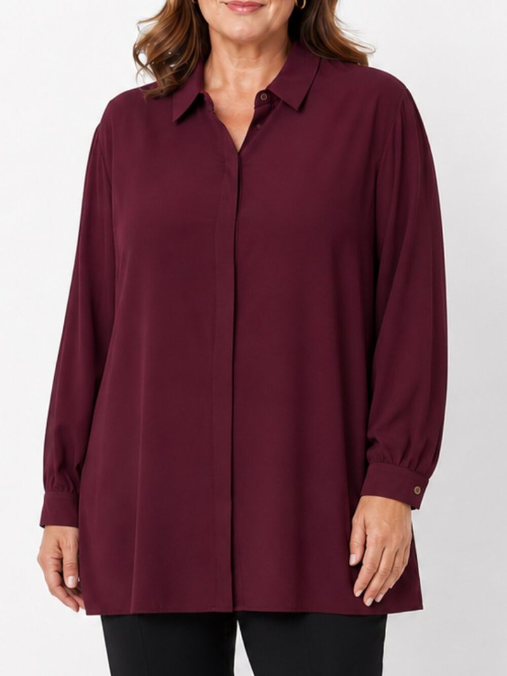 Chico's 4 Burgundy Covered Button Tunic Blouse 20 22 2XL 3XL Office Career Work